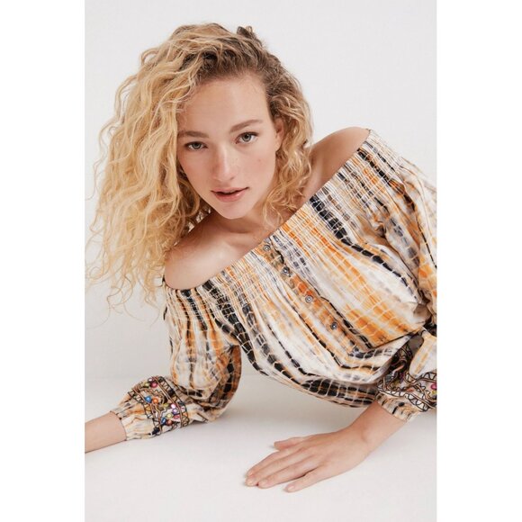 Desigual Ambar Boatneck‎ Blouse Off Shoulder Smock Embroidered Boho L Boho $132 - Picture 6 of 14